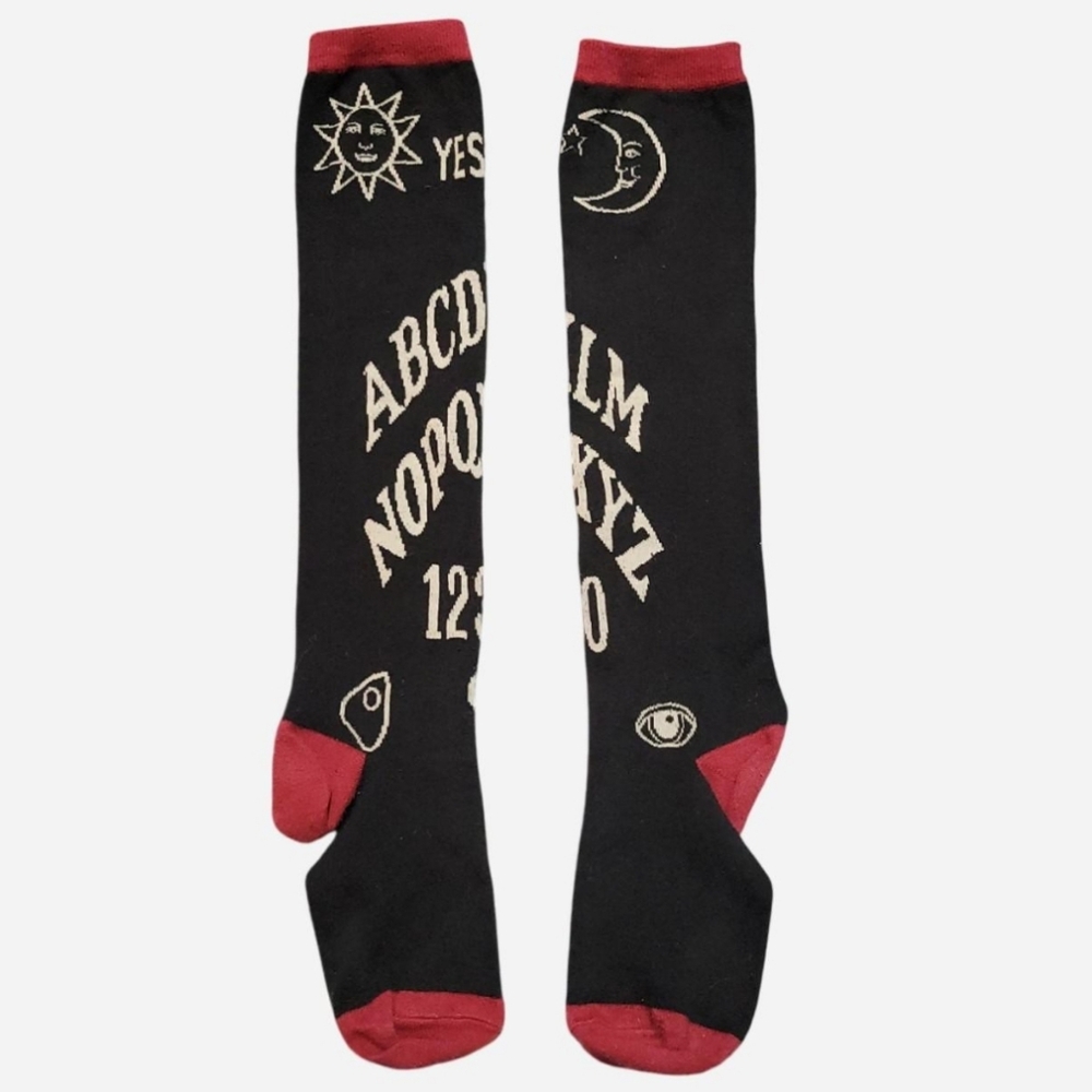 black and dark red ouija board knee socks
